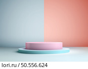 Product display with this 3D pastel podium mockup. Soft pinks and blues blend seamlessly for a minimal, elegant look. Perfect for cosmetics, jewelry, or any luxury brand. Vector illustration. Стоковая иллюстрация, агентство Ingram Publishing / Фотобанк Лори