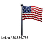 Waving flag of the United states of America on the flagpole isolated on white background. Ready for use in the design. Flag of the United states of America on the flagpole isolated on white background. Стоковое фото, агентство Ingram Publishing / Фотобанк Лори