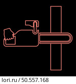 Neon chainsaw sawing board woodchopper concept lumberjack arborist cutting deforestation prunes sprinking red color vector illustration image flat style light. Neon chainsaw sawing board woodchopper concept lumberjack arborist cutting deforestation prunes sprinking red color vector illustration image flat style. Стоковая иллюстрация, агентство Ingram Publishing / Фотобанк Лори