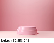 3D realistic pink podium stand on a soft pink wall background, perfect for product displays, mockups, and showcases. Vector illustration. vector-mar-2024-5. Стоковая иллюстрация, агентство Ingram Publishing / Фотобанк Лори
