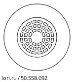Sewer hatch manhole cover icon in circle round black color vector illustration image outline contour line thin style simple. Sewer hatch manhole cover icon in circle round black color vector illustration image outline contour line thin style. Стоковая иллюстрация, агентство Ingram Publishing / Фотобанк Лори