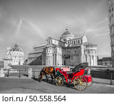 Carriage with horse in front of the leaning tower of Pisa. Стоковое фото, агентство Ingram Publishing / Фотобанк Лори