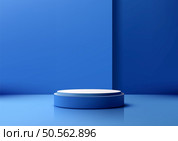 Elegant 3D Blue and White Podium with Blue Wall Background, Ideal for Stylish Product Display, Mockup Templates, and Sophisticated Showcase. Стоковая иллюстрация, агентство Ingram Publishing / Фотобанк Лори