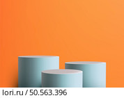3D Blue Cylinders Stand Podium on Bright Orange Background for Modern Style Product Display and Mockup. Стоковая иллюстрация, агентство Ingram Publishing / Фотобанк Лори