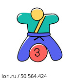 Cute cartoon illustration of a karate player in a blue gi holding a red ball with a number 3 on it. Perfect for websites. social media. and childrens products. Стоковая иллюстрация, агентство Ingram Publishing / Фотобанк Лори