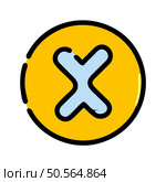 Simple. flat style icon depicting a large X in a bold black outline. set against a bright yellow circular background. Ideal for warning. cancel. close. or delete buttons. Стоковая иллюстрация, агентство Ingram Publishing / Фотобанк Лори