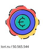 A colorful and playful icon featuring a euro symbol enclosed in a circle. Perfect for websites. apps. or social media related to finance. money. and Europe. Стоковая иллюстрация, агентство Ingram Publishing / Фотобанк Лори