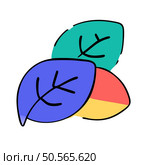 A colorful and playful illustration of three leaves in a unique abstract design. Perfect for adding a touch of nature and whimsy to your projects. Стоковая иллюстрация, агентство Ingram Publishing / Фотобанк Лори