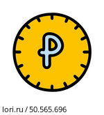 A stylized coin with the letter P in the center. designed in a flat. cartoonish style. Perfect for apps. websites. and presentations related to finance. cryptocurrency. or payment systems. Стоковая иллюстрация, агентство Ingram Publishing / Фотобанк Лори