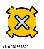 A simple and bold yellow icon featuring a white cross inside a circle. surrounded by black outlines and arrow like shapes. This icon conveys the concept of cancel. delete. or close. Стоковая иллюстрация, агентство Ingram Publishing / Фотобанк Лори