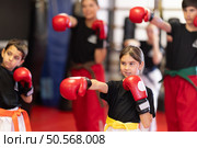 Group of children in boxing gloves are training in gym. Стоковое фото, фотограф Яков Филимонов / Фотобанк Лори