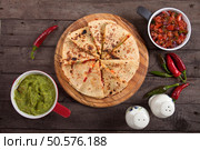 Mexican quesadillas with cheese, vegetables and guacamole dipping sauce. Стоковое фото, агентство Ingram Publishing / Фотобанк Лори