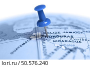 Location Honduras. Blue pin on the map. Стоковое фото, агентство Ingram Publishing / Фотобанк Лори
