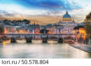 Tiber and St Peter Basilica in Vatican with rainbow, Rome. Стоковое фото, агентство Ingram Publishing / Фотобанк Лори