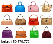 Female bags collection on white background. Стоковое фото, агентство Ingram Publishing / Фотобанк Лори