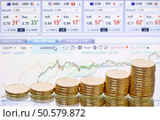 Coins on a blurred background stock ticker. Стоковое фото, агентство Ingram Publishing / Фотобанк Лори