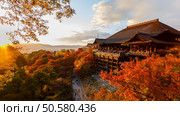 KYOTO, JAPAN - NOVEMBER 19: Kiyomizu-dera in Kyoto, Japan on November 19, 2013. Founded in Heian period in 798, the present building was constructed in 1633 by Tokugawa Iemitsu. Редакционное фото, агентство Ingram Publishing / Фотобанк Лори