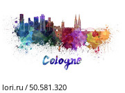 Cologne skyline in watercolor splatters with clipping path. Cologne skyline in watercolor. Стоковое фото, агентство Ingram Publishing / Фотобанк Лори