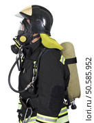 Firefighter in self contained breathing apparatus on a white background. Стоковое фото, агентство Ingram Publishing / Фотобанк Лори