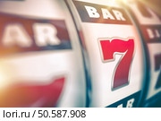 Slot Machine Lucky Casino Game. Slot Machine Closeup 3D Render Illustration. Стоковое фото, агентство Ingram Publishing / Фотобанк Лори