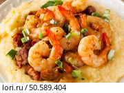 Homemade Shrimp and Grits with Pork and Cheddar. Стоковое фото, агентство Ingram Publishing / Фотобанк Лори