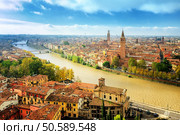 Old town of Verona and the river Adige, Italy. Стоковое фото, агентство Ingram Publishing / Фотобанк Лори