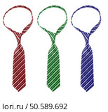 Three tie red, green and yellow color. Three multi-colored tie. Стоковое фото, агентство Ingram Publishing / Фотобанк Лори