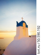 white  belfry, Santorini island, Greece. Стоковое фото, агентство Ingram Publishing / Фотобанк Лори