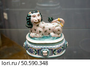 Moscow, Russia - March 1, 2025: The exhibition of the famous Russian brand Gzhel is the production of tableware and other ceramic products. Редакционное фото, фотограф Татьяна Васильева / Фотобанк Лори
