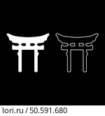 Torri gate symbol Shinto Japanese Arch Asian Toria travel concept set icon white color vector illustration image simple solid fill outline contour line thin flat style. Torri gate symbol Shinto Japanese Arch Asian Toria travel concept set icon white color vector illustration image solid fill outline contour line thin flat style. Стоковая иллюстрация, агентство Ingram Publishing / Фотобанк Лори