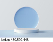 3d white cylindrical pedestal sits on a light blue surface, framed by a soft circle minimal mockup for product display, advertising, or showcase presentations in a clean modern style. Стоковая иллюстрация, агентство Ingram Publishing / Фотобанк Лори