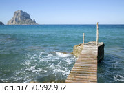 Pier at Hort Cove and Beach with Vedra Island; Ibiza, Spain. Стоковое фото, агентство Ingram Publishing / Фотобанк Лори