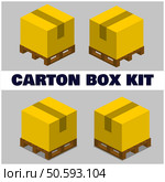 Isometric cardboard boxes and pallets. stock illustration Box - Container, Full, Isometric Projection, Arranging, Belarus. Стоковая иллюстрация, агентство Ingram Publishing / Фотобанк Лори