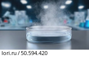 Evaporation process of liquid chemical in petri dish in laboratory. Стоковое AI-видео, аниматор Юрий Поздников / Фотобанк Лори