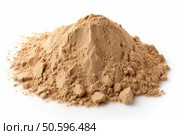 Pile of maca root powder forming a small mound on white background. Стоковое AI-изображение, AI-художник Иван Рябоконь / Фотобанк Лори