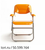 Orange folding chair standing on white background. Стоковое AI-изображение, AI-художник Иван Рябоконь / Фотобанк Лори