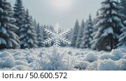 A snowy landscape with large snowflakes in the foreground, snowy trees in the background, soft diffused light, frontal view. christmas and new year vibe. Стоковое AI-видео, аниматор Sergey Grishin / Фотобанк Лори