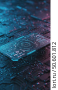 Futuristic digital interface on high-tech circuit board background. Стоковое AI-видео, аниматор KATERINA AI / Фотобанк Лори