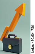 A 3D icon of a rising stock arrow with a briefcase at the base, finance and success metaphor. Стоковое AI-видео, аниматор Sergey Grishin / Фотобанк Лори