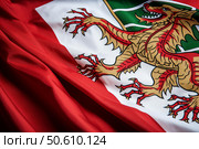 Flag of somerset waving in the wind showing the wyvern. Стоковое AI-изображение, AI-художник Иван Рябоконь / Фотобанк Лори