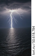Lightning striking ocean water under dark stormy sky. Стоковое AI-видео, аниматор KATERINA AI / Фотобанк Лори
