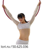 Pretty brunette perfoming aerial exercise on hoop. Стоковое фото, фотограф Гурьянов Андрей / Фотобанк Лори