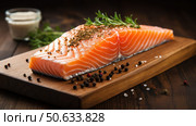 steak raw salmon on wood ai generated. Стоковое AI-изображение, AI-художник Vectorwin / Фотобанк Лори