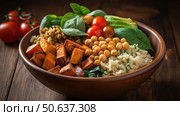 sweetpotatoes brown rice dish ai generated. Стоковое AI-изображение, AI-художник Vectorwin / Фотобанк Лори