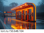 Electric Vehicle and Bus Charging Points. Shot of modern electric power charging station for EV, PHEV and HEV near store. Charging Station Electric Car Charging Station. Стоковое AI-изображение, AI-художник Ирина Михайличенко / Фотобанк Лори