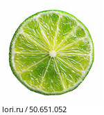 Juicy lime slice showing refreshing pulp and rind on white background. Стоковое AI-изображение, AI-художник Иван Рябоконь / Фотобанк Лори