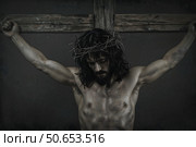 Jesus Christ is hanging on the cross. Bible stories. Стоковое AI-изображение, AI-художник Александр Поташев / Фотобанк Лори
