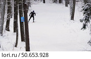 Skiers skiing in the park. Стоковое видео, видеограф Igor Skripachev / Фотобанк Лори