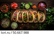 spicy dinner taco food background ai generated. Стоковое AI-изображение, AI-художник Vectorwin / Фотобанк Лори