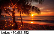 beach christmas palm trees ai generated. Стоковое AI-изображение, AI-художник Vectorwin / Фотобанк Лори